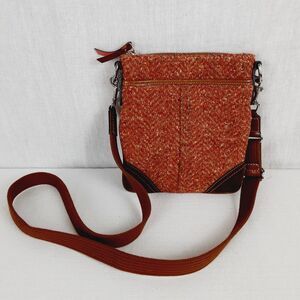 Coach Hampton Tweed & Suede Swingpack Crossbody Bag #40791 in Camel Rose